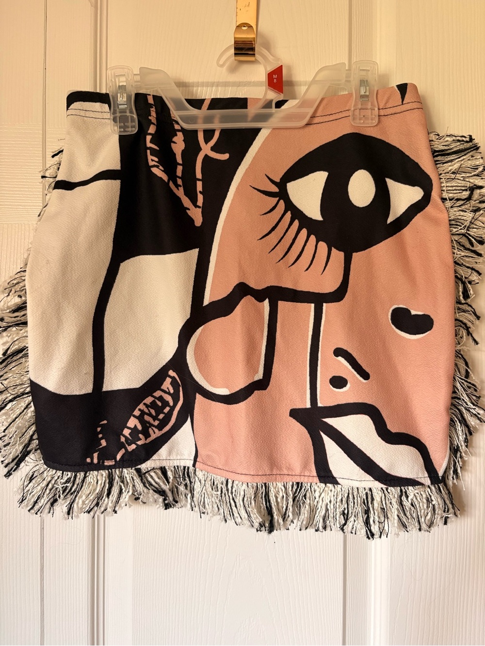 SHEIN Abstract Face Print Mini Skirt - Tan, Black & White